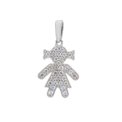 Ciondolo Bambina Con Zirconi In Oro Bianco 750