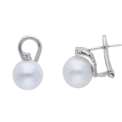 Orecchini Donna a Clips più perno in Oro Bianco 750 con Perla e Zirconi