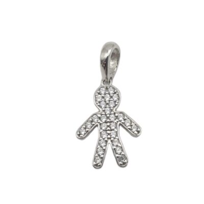 Ciondolo Bambino Con Zirconi In Oro Bianco 750