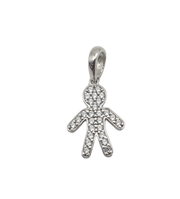 Ciondolo Bambino Con Zirconi In Oro Bianco 750