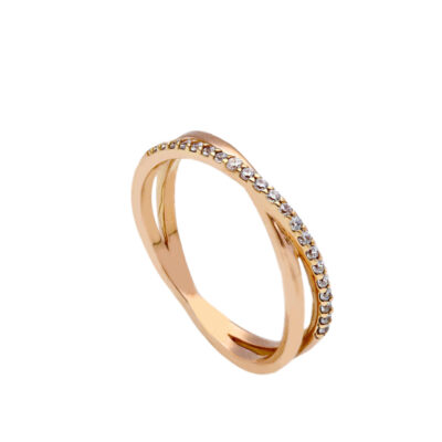 Anello Intrecciato in Oro Rosa 750 con Zirconi