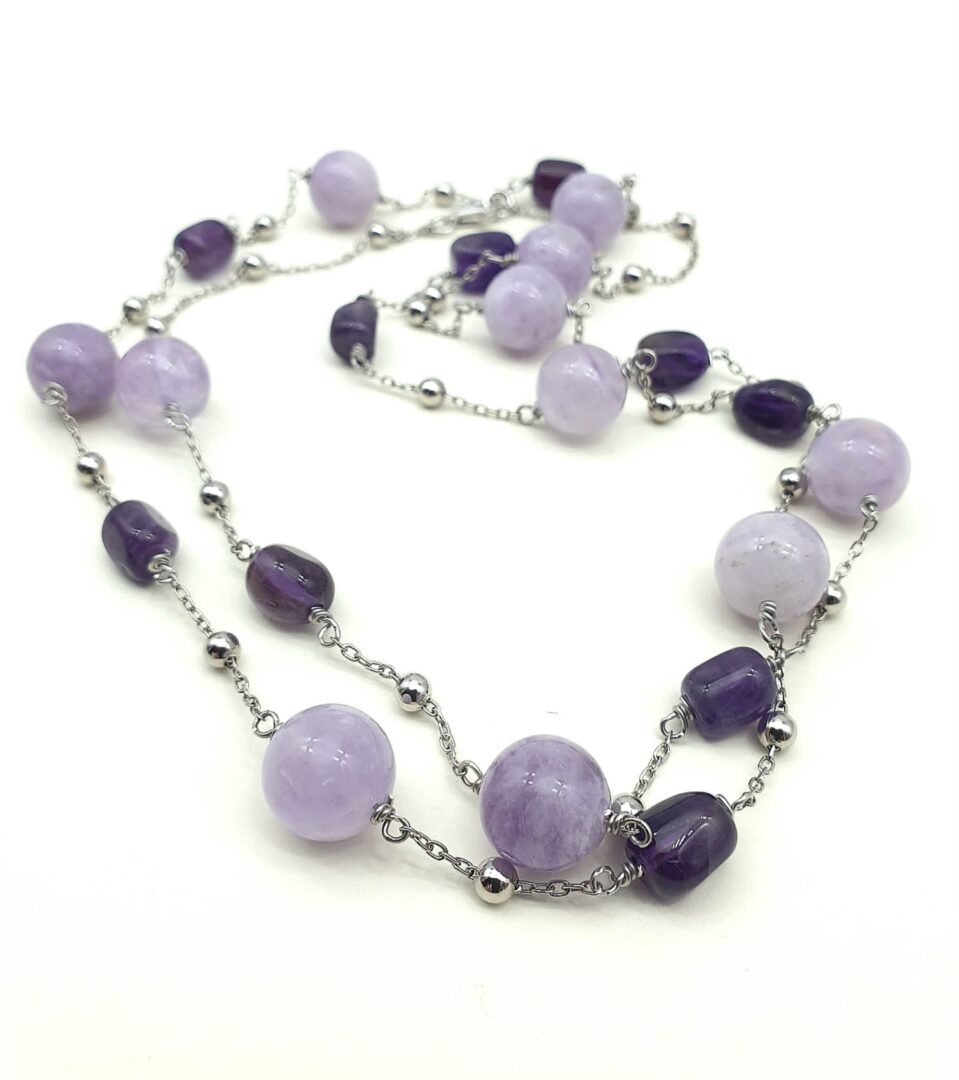Collana Lunga in Argento Rodiato con Ametista - immagine 3