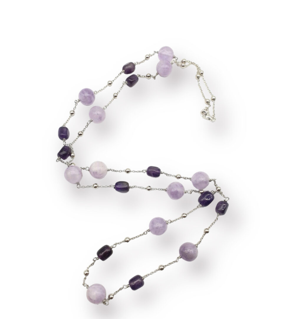 Collana Lunga in Argento Rodiato con Ametista - immagine 2
