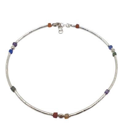 Girocollo Athena Antille In Argento Naturale Semirigido con Pietre Dure Multicolor