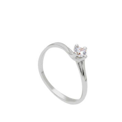 Anello in Oro Bianco 750 Solitario Ritorto con Zircone
