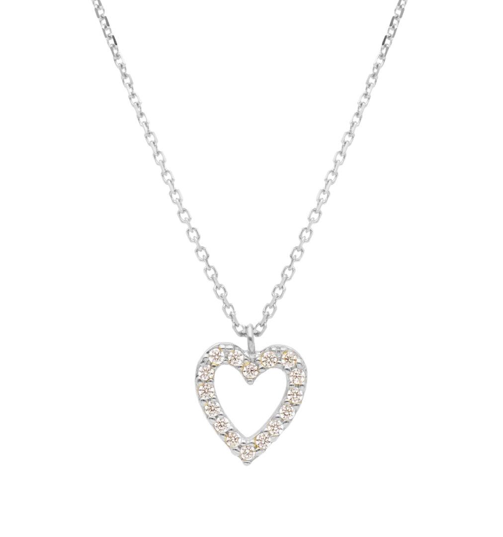 Girocollo Donna Oro Bianco 750 con Cuore di Zirconi
