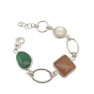 Bracciale Argento Naturale con Madreperla, Corniola e Agata Verde