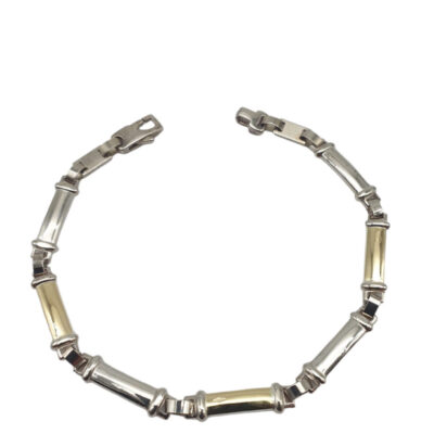 Bracciale Uomo a Segmenti In Argento Rodiato e Oro Giallo 750
