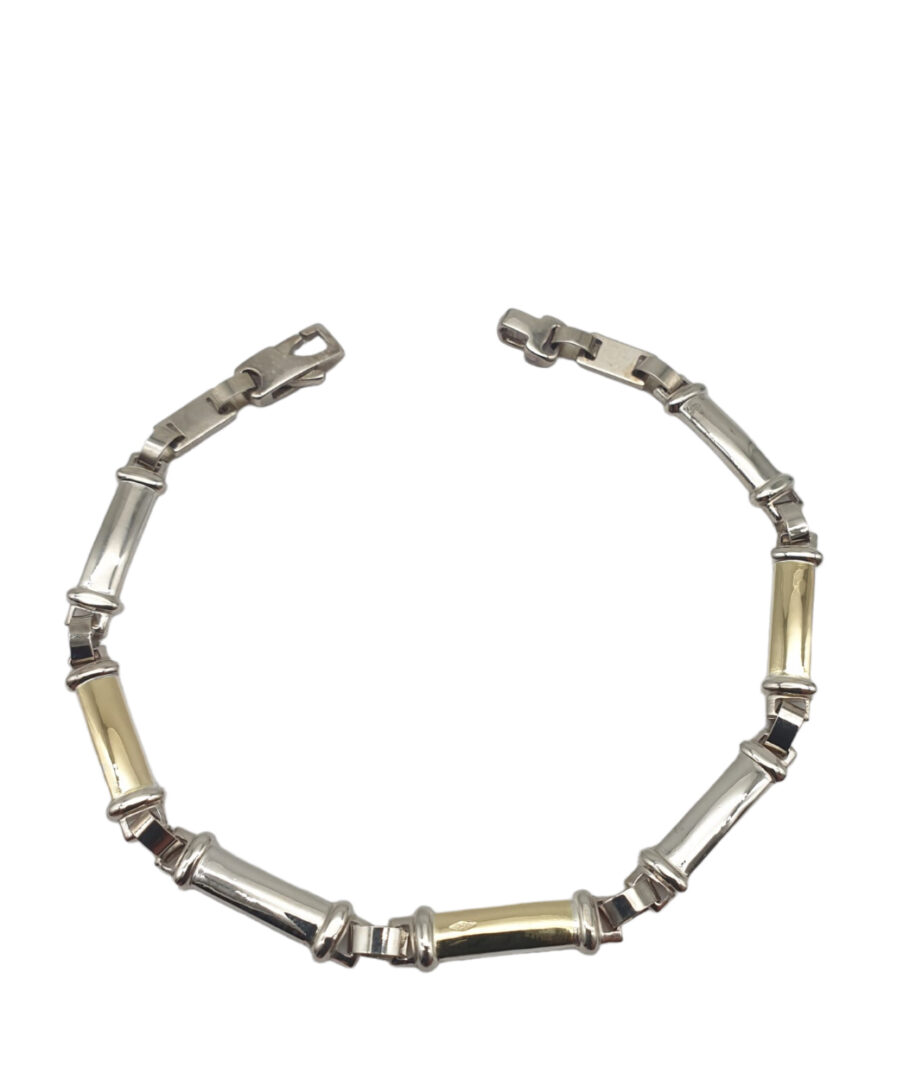 Bracciale Uomo a Segmenti In Argento Rodiato e Oro Giallo 750