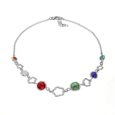 Girocollo Athena In Argento Naturale con Fiori e Pietre Dure