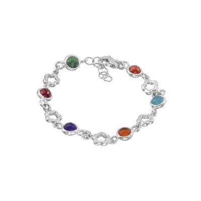 Bracciale Athena Gaia in Argento Naturale con Fiori e Pietre Dure