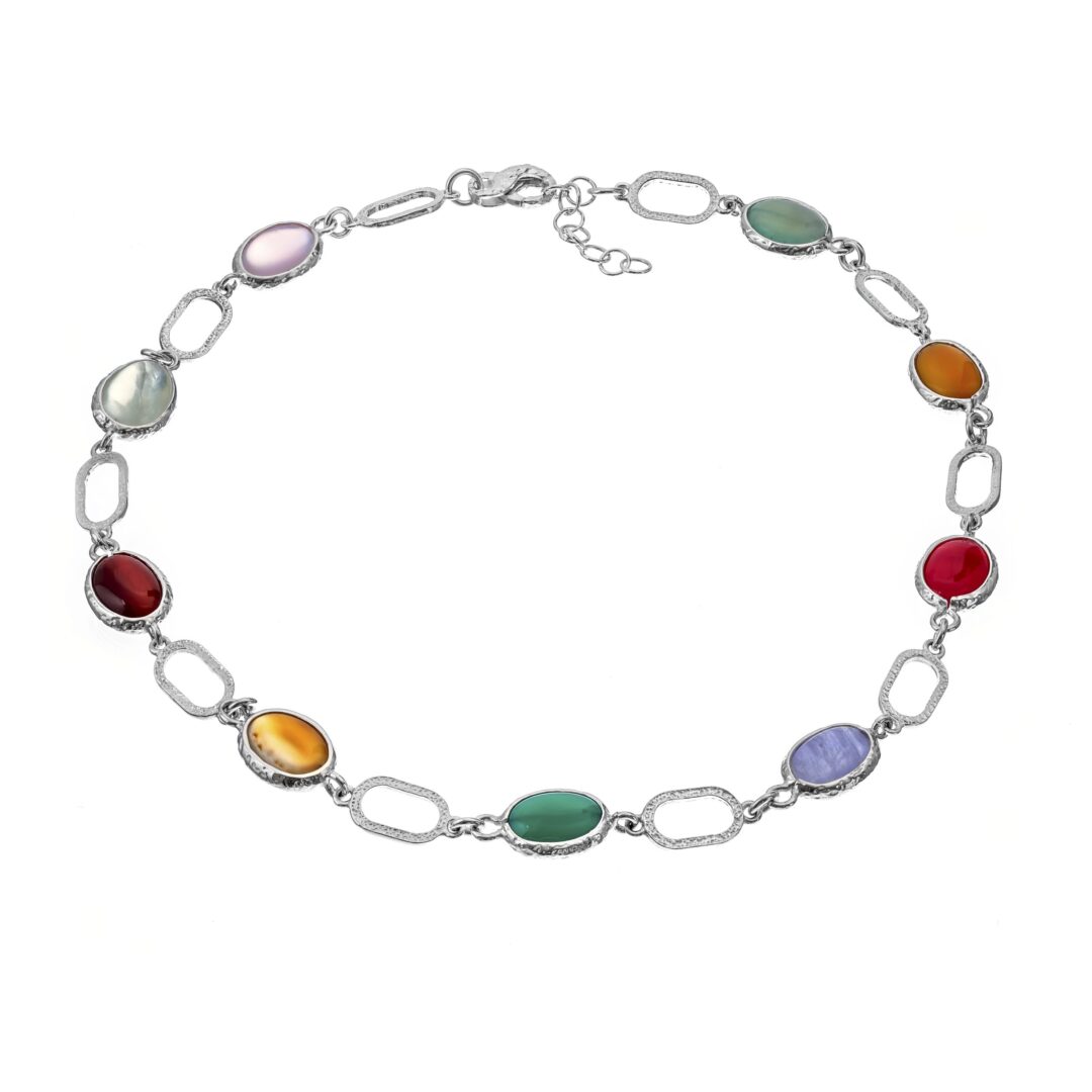 Girocollo Athena Euforia In Argento Naturale con Ovali e Pietre Dure