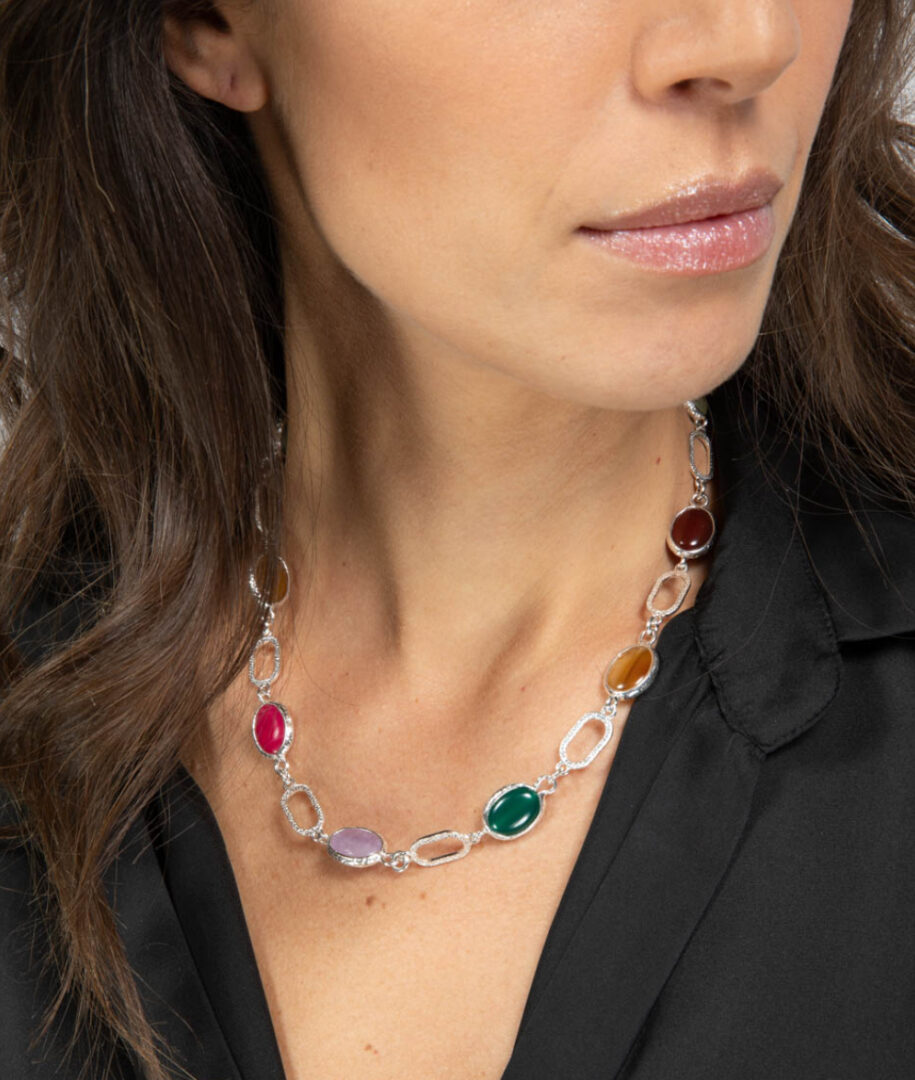 Girocollo Athena Euforia In Argento Naturale con Ovali e Pietre Dure - immagine 2