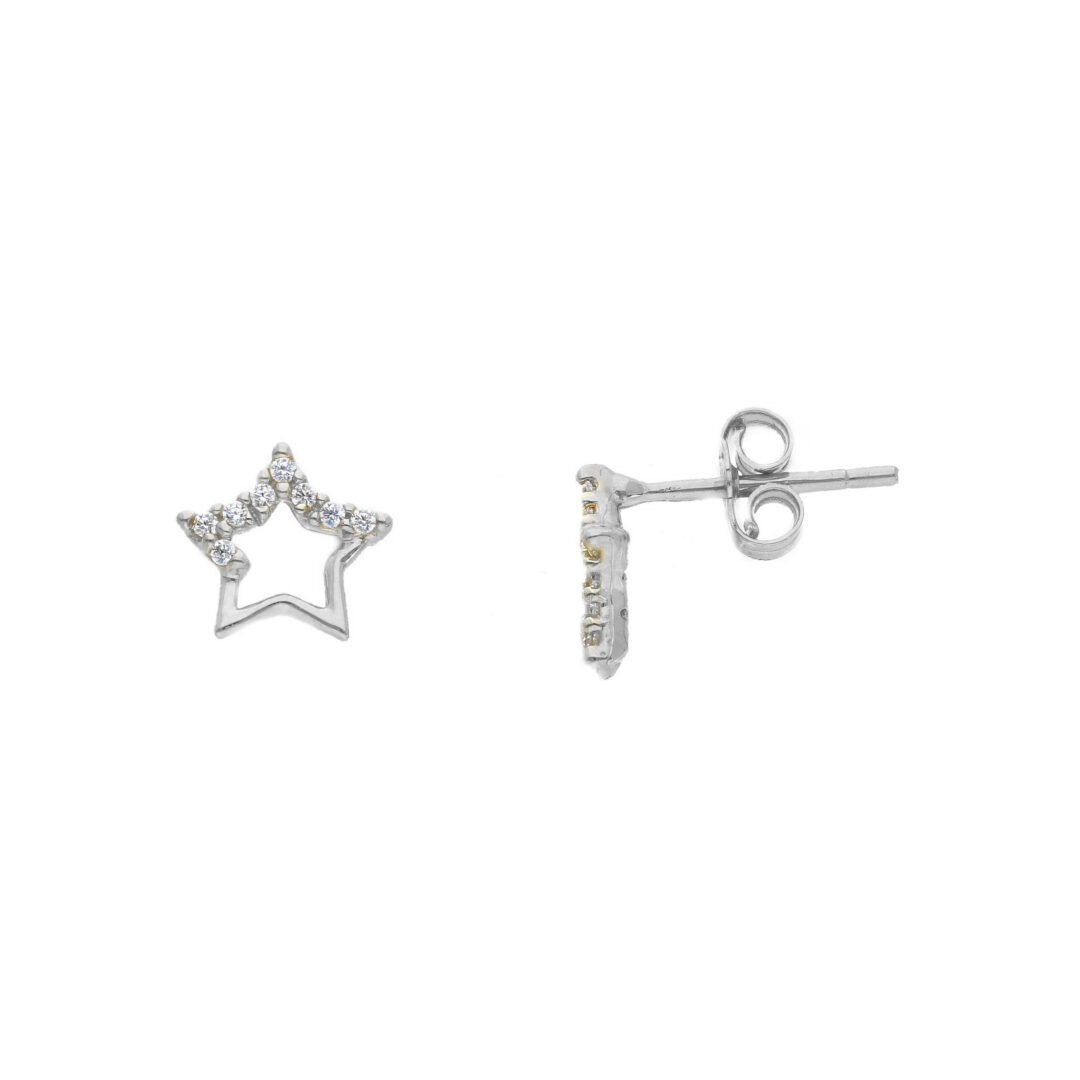 Orecchini Donna Oro Bianco 750 Stellina Traforata con Zirconi