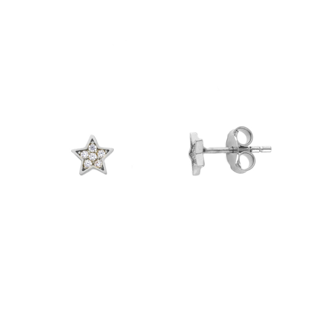 Orecchini Donna Oro Bianco 750 Stellina con Zirconi