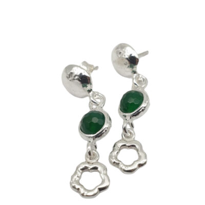 Orecchini Athena Gaia a Lobo In Argento Naturale con Fiori e Agata Verde