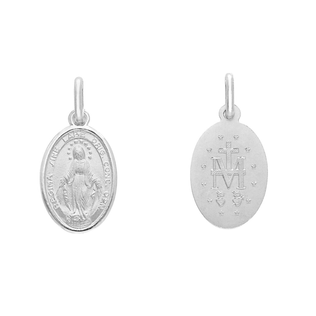 Medaglia con Madonna Miracolosa in Oro Bianco 750 Grande