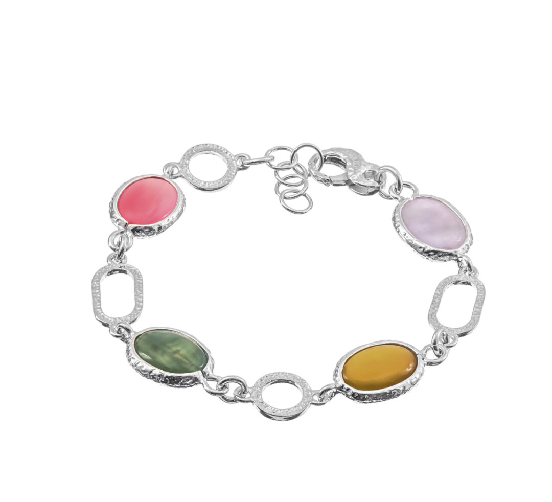 Bracciale Athena Euforia in Argento Naturale con Ovali e Pietre Dure