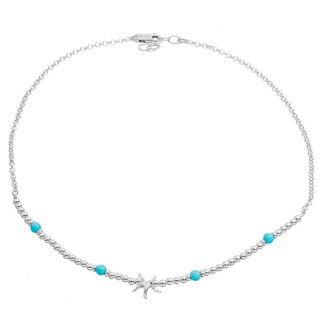 Girocollo Athena Oltremare In Argento Naturale con Stella Marina e Turchese