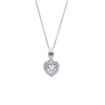 Girocollo Donna Oro Bianco 750 con Zircone a Cuore