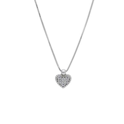 Girocollo Donna Oro Bianco 750 con Piccolo Cuore di Zirconi