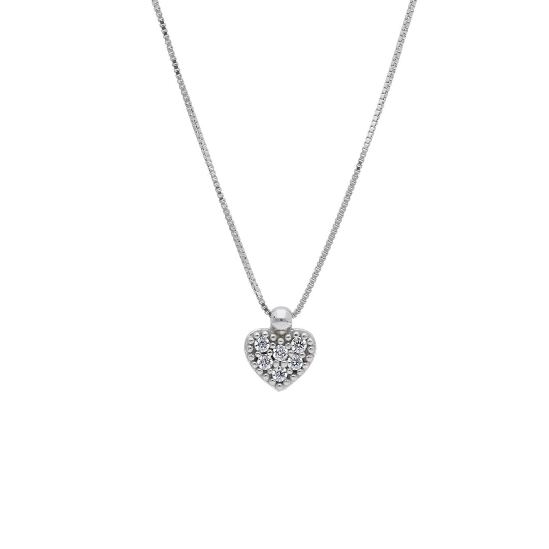 Girocollo Donna Oro Bianco 750 con Piccolo Cuore di Zirconi