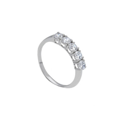 Anello Fedina 5 Pietre in Oro Bianco 750 con Zirconi