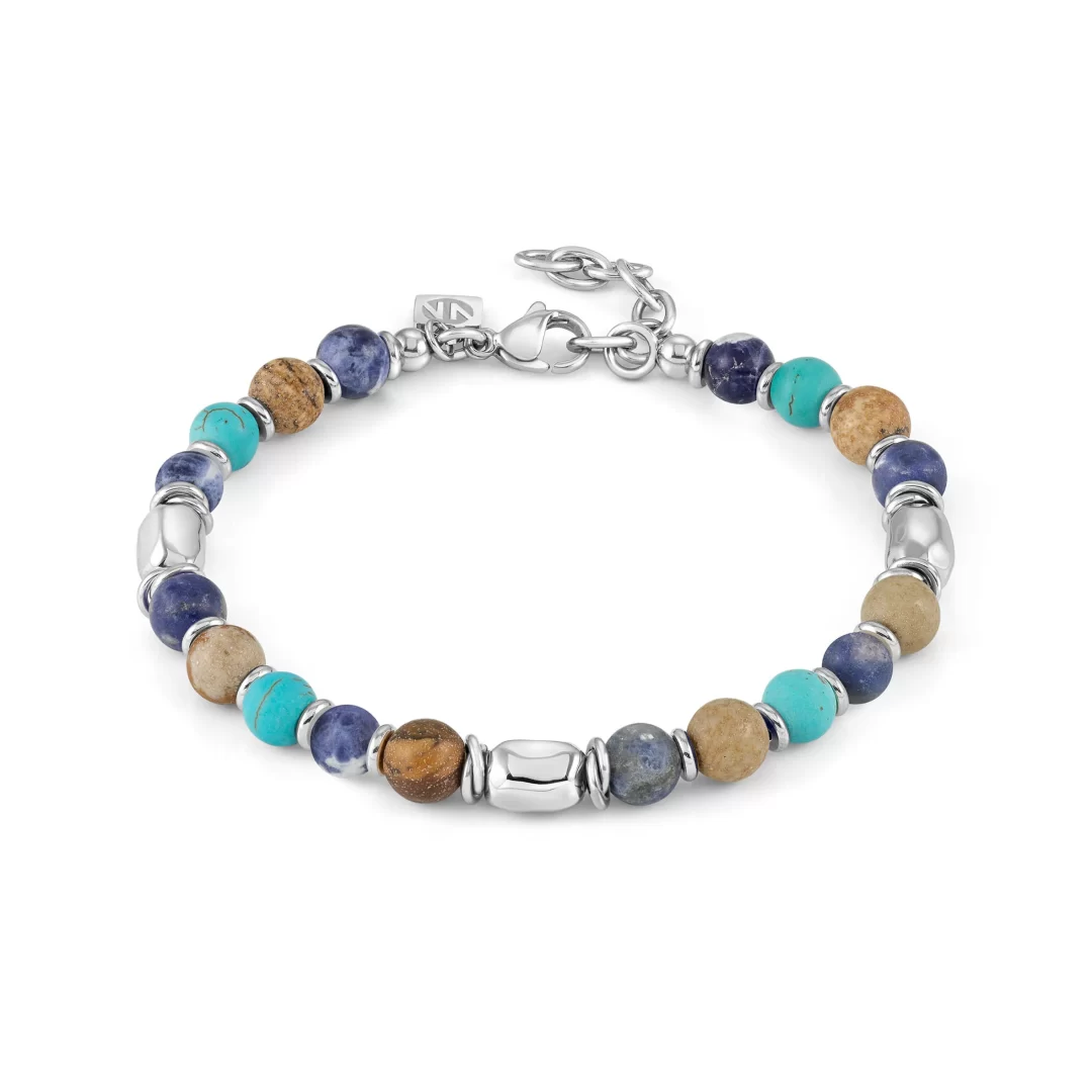 Bracciale Acciaio Uomo Nomination Instinct Style Pietre Miste Celeste e Marrone 027930/062