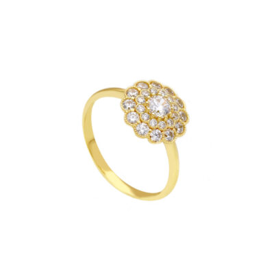 Anello Donna a Fiore In Oro Giallo 750 con Zirconi