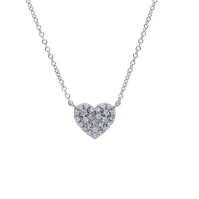 Girocollo Donna Oro Bianco 750 con Centrale con Cuore di Zirconi