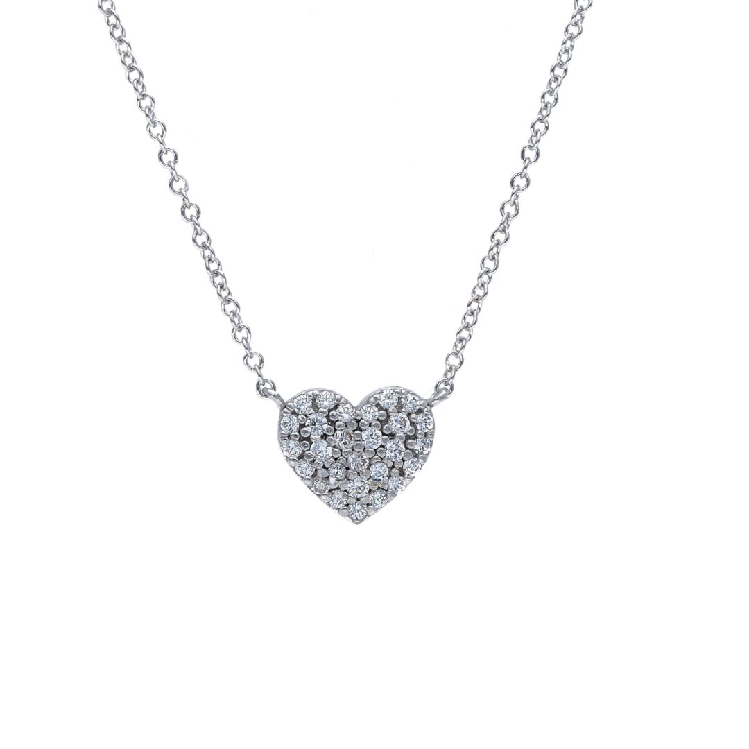 Girocollo Donna Oro Bianco 750 con Centrale con Cuore di Zirconi