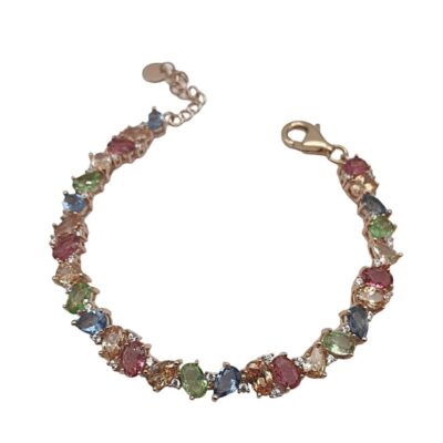 Bracciale Donna in Argento Rosa 925 con Zirconi Multicolor