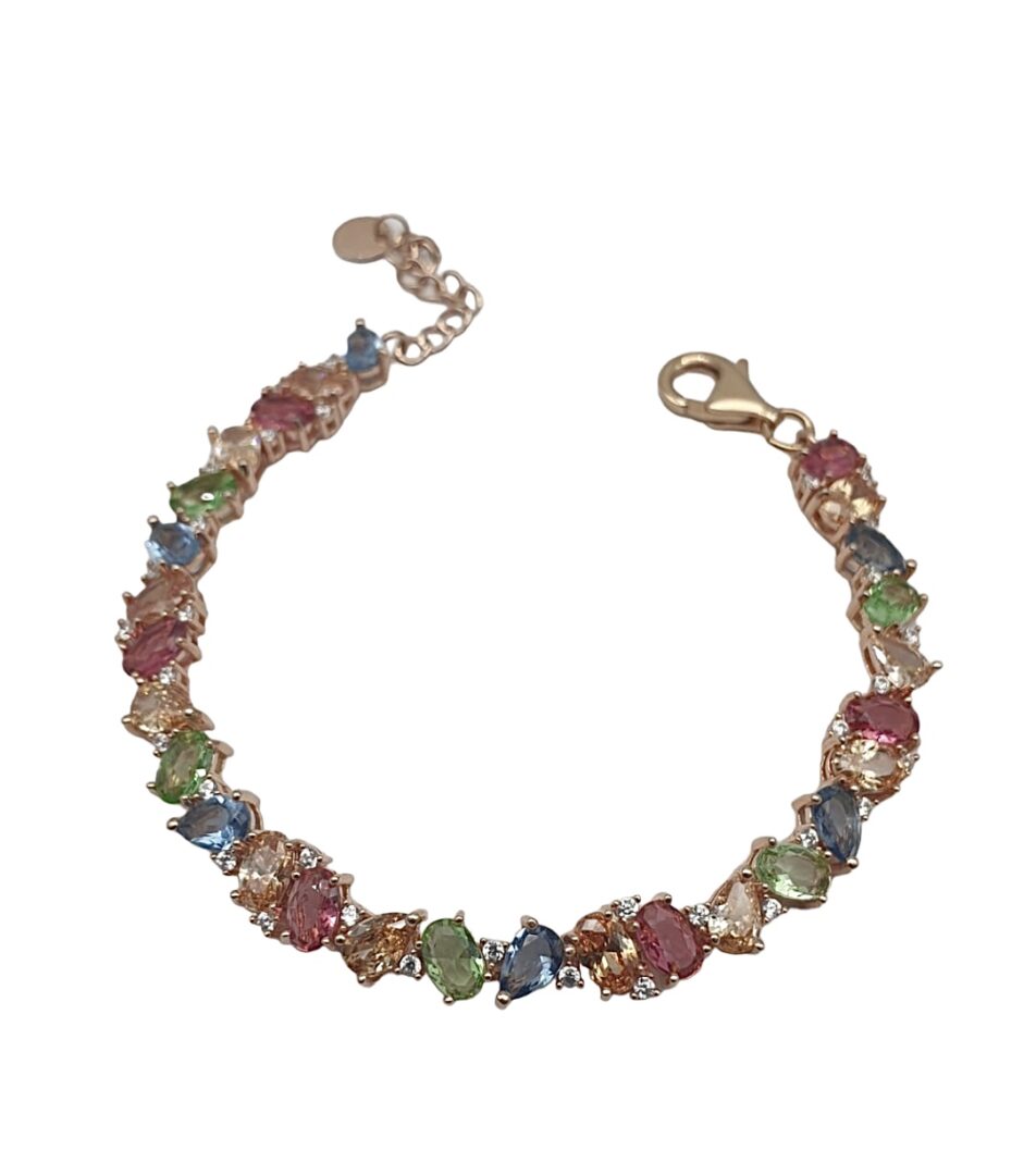 Bracciale Donna in Argento Rosa 925 con Zirconi Multicolor