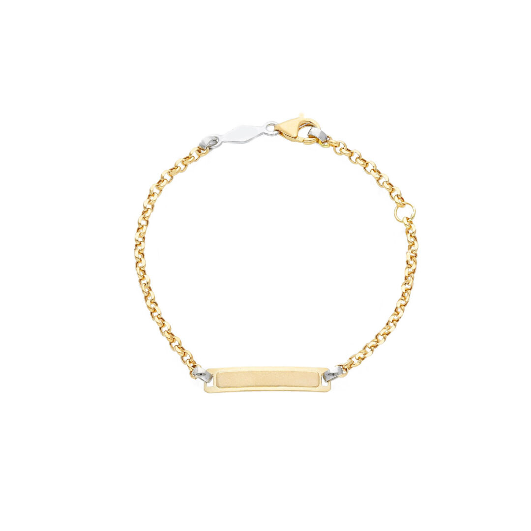 Bracciale Neonato in Oro Giallo 750 a Maglia Rolo’ con Piastrina