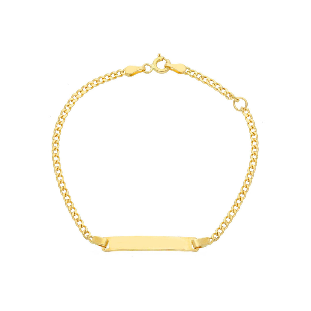 Bracciale Neonato in Oro Giallo 750 con Maglia Groumette con Piastrina