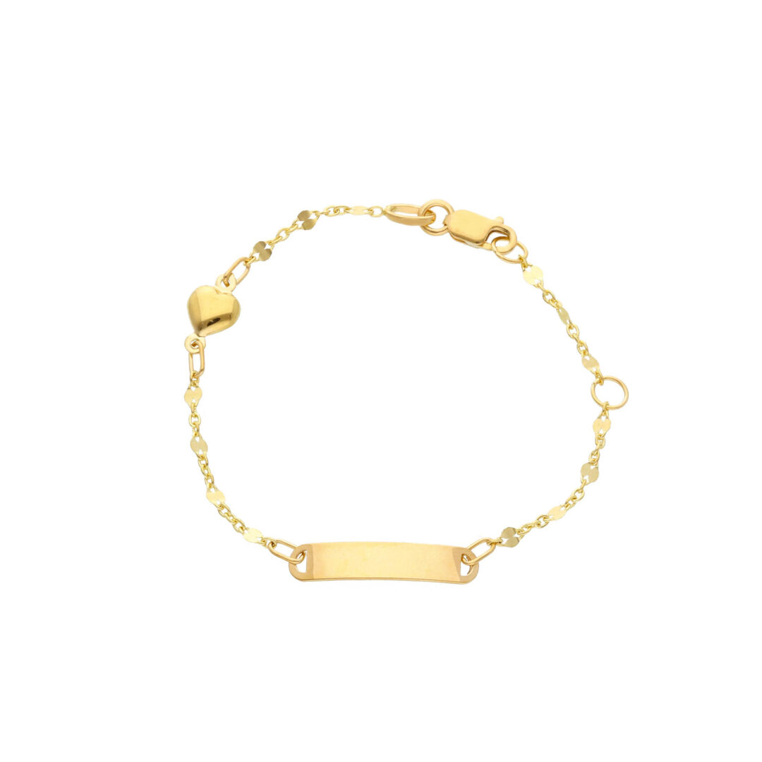 Bracciale Neonato in Oro Giallo 750 a Maglia Fantasia con Piastrina e Cuore