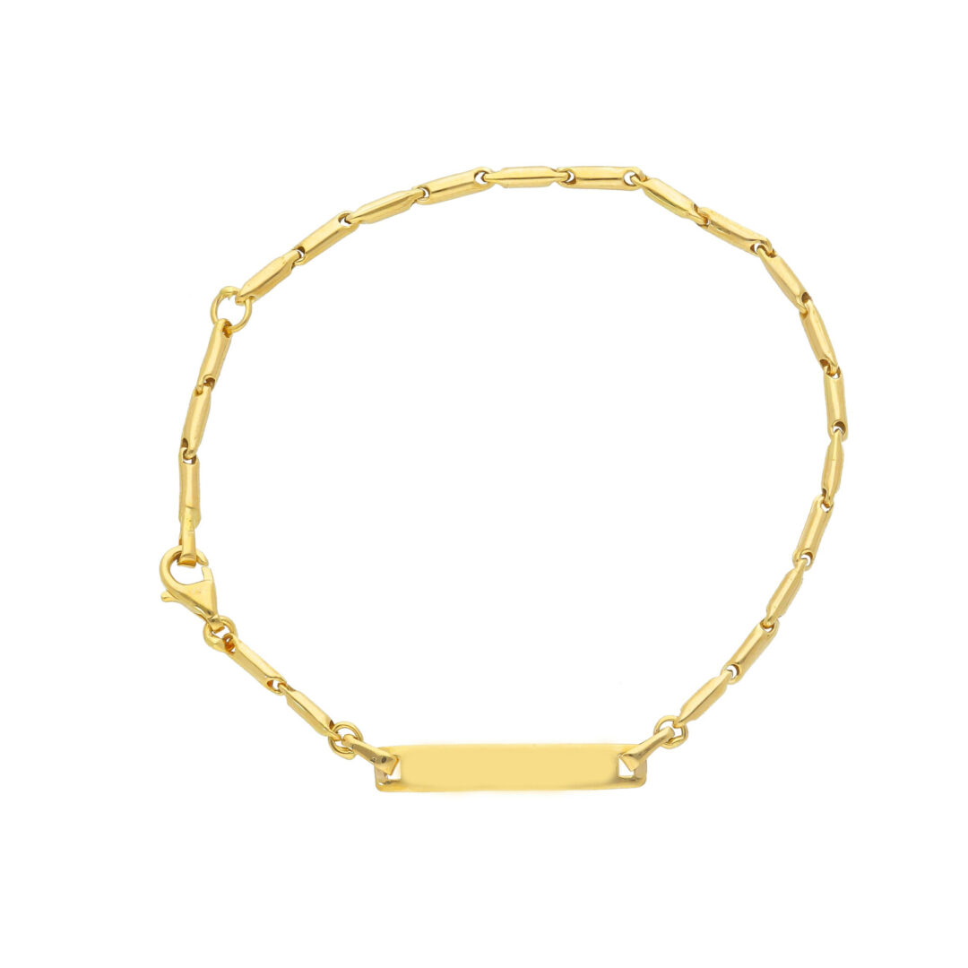 Bracciale Neonato/Bambino in Oro Giallo 750 con Maglia a Tubetto con Piastrina