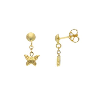 Orecchini Pendenti Bambina in Oro Giallo 750 con Farfalla