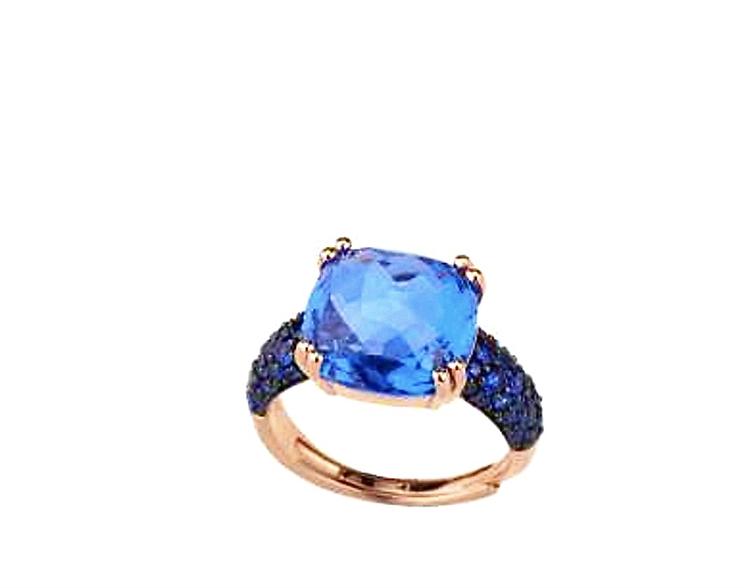 Anello Sovrani in Argento Rosa con Pietre Blu J9488