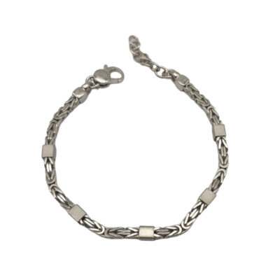 Bracciale Uomo Argento Maglia Bizantina Quadrata Con Inserti