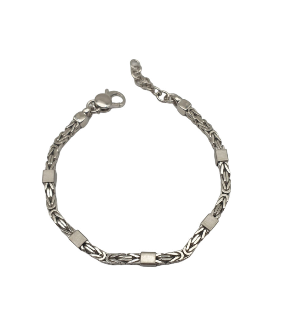 Bracciale Uomo Argento Maglia Bizantina Quadrata Con Inserti