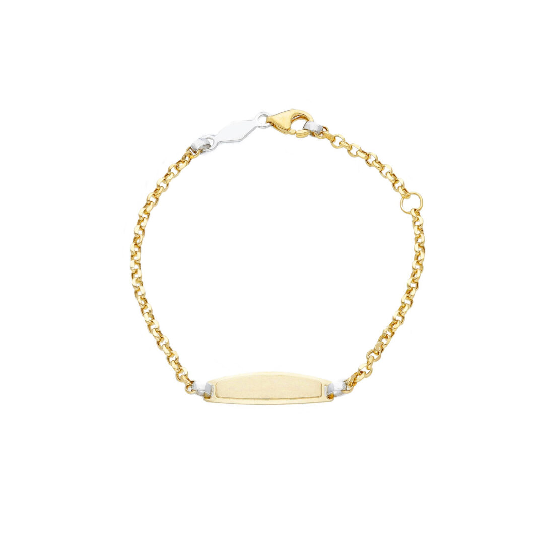 Bracciale Neonato in Oro Giallo 750 a Maglia Rolo’ con Piastrina Ovale