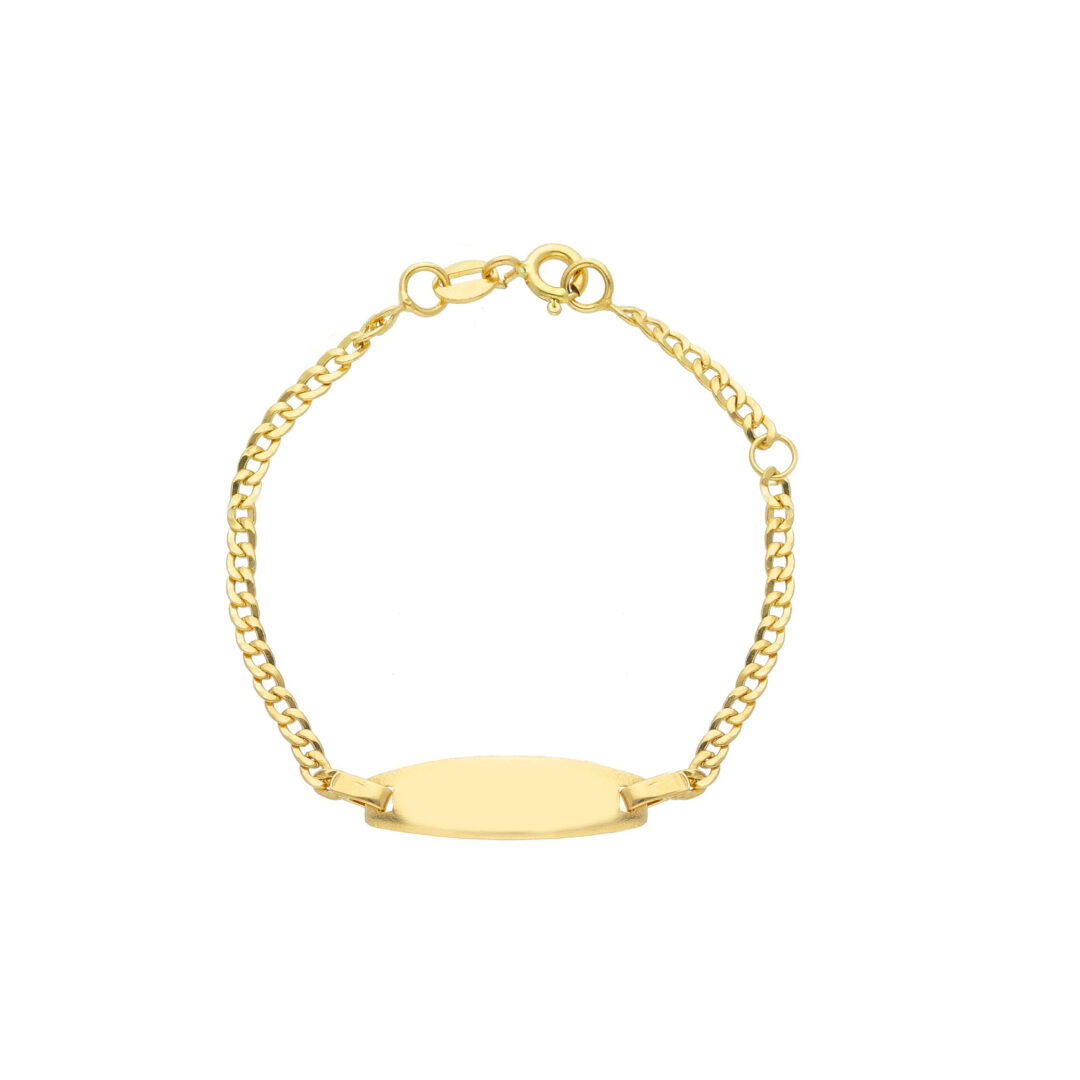 Bracciale Neonato in Oro Giallo 750 con Maglia Groumette con Piastrina Ovale