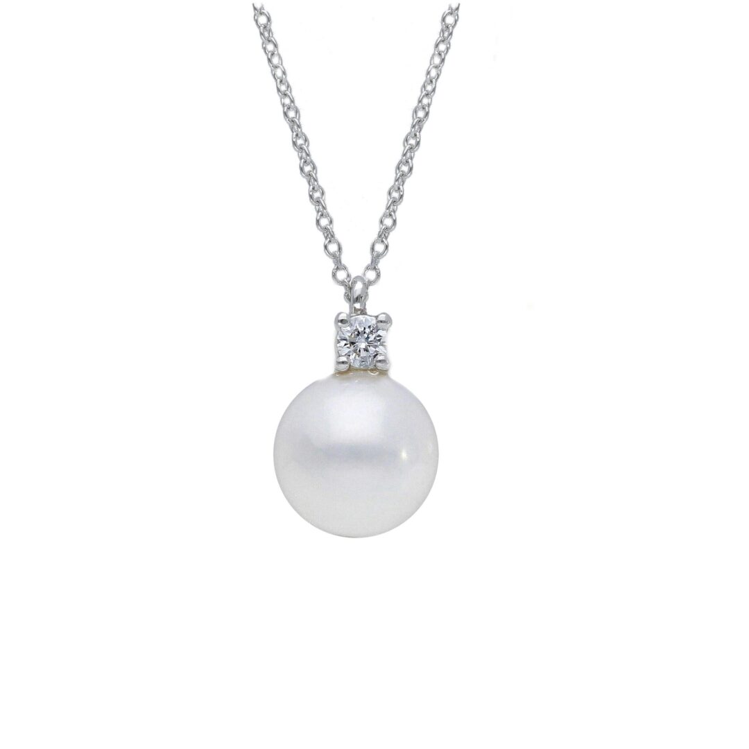 Girocollo in Oro Bianco 750 con Perla E Diamante