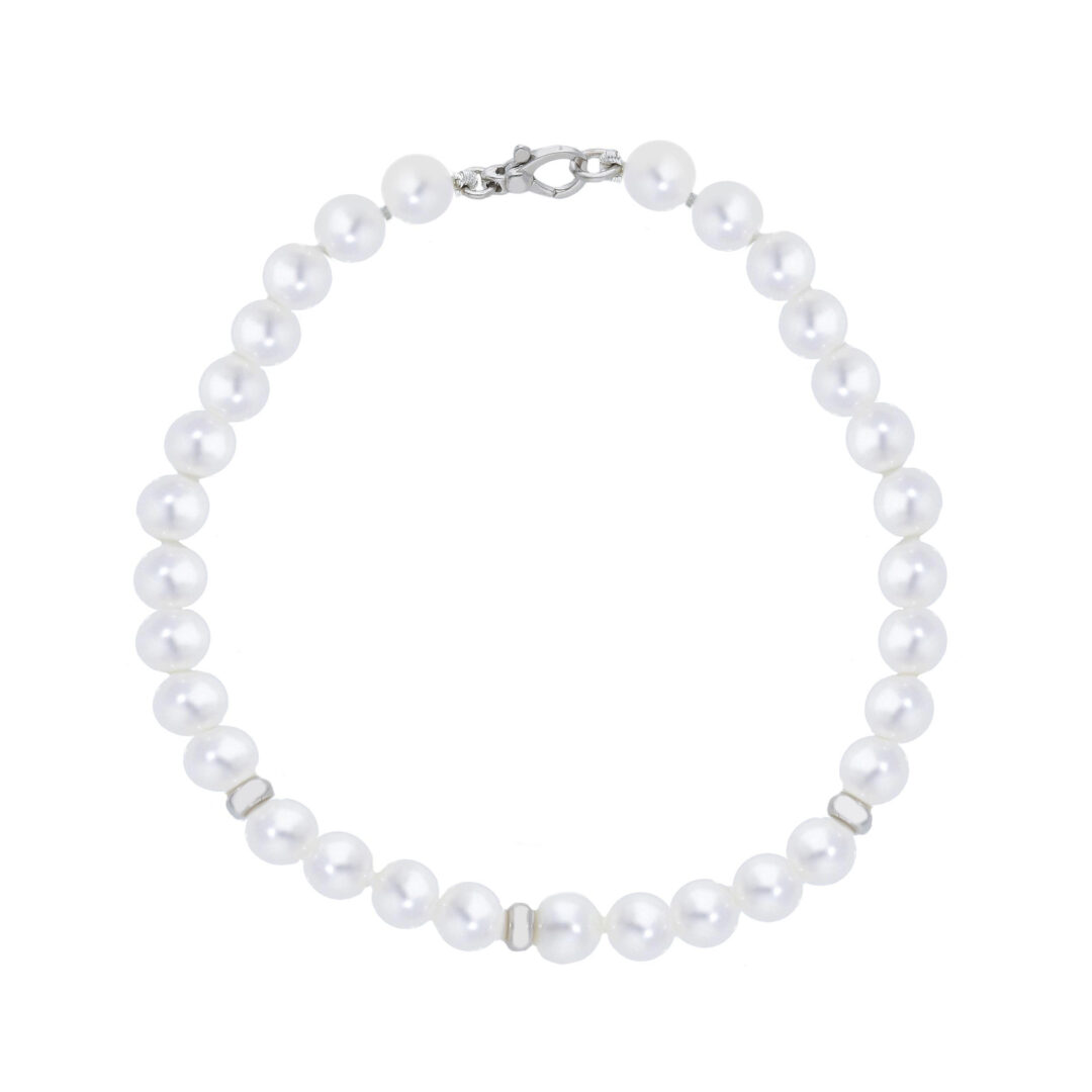 Bracciale Con Perle Bianche Fresh Water e Intercalari in Oro Bianco 750