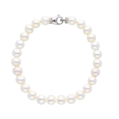 Bracciale Con Perle Bianche Fresh Water, Diamanti e Oro Bianco 750