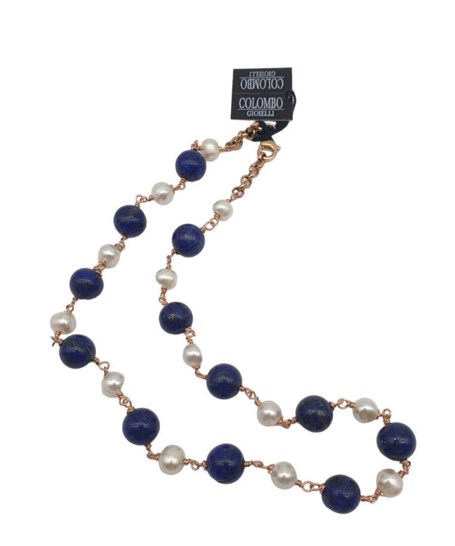 Collana Girocollo In Argento Rosa con Lapis e Perle d’acqua Dolce - immagine 2