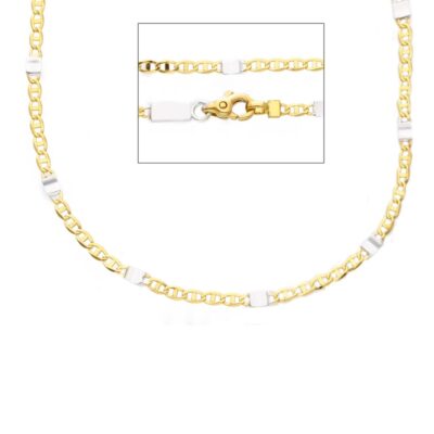 Catena Oro Giallo e Bianco 750 Maglia Traversino Piatta