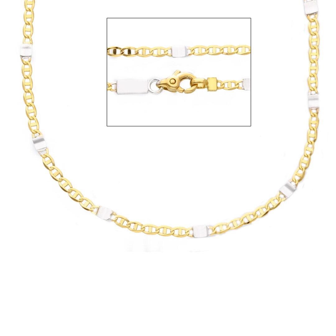 Catena Oro Giallo e Bianco 750 Maglia Traversino Piatta