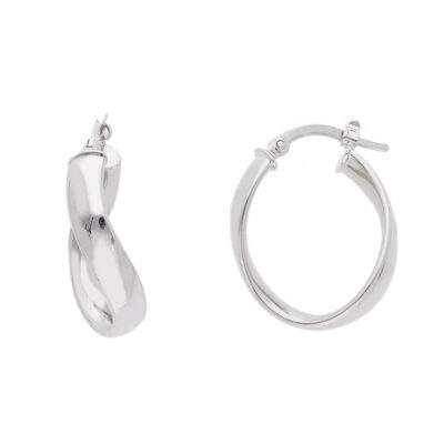 Orecchini A Cerchio Piatto Ovale Ritorto in Oro Bianco 750